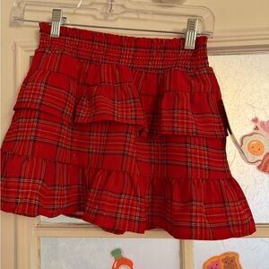 Girls Red Plaid Ruffle Skirt size:M